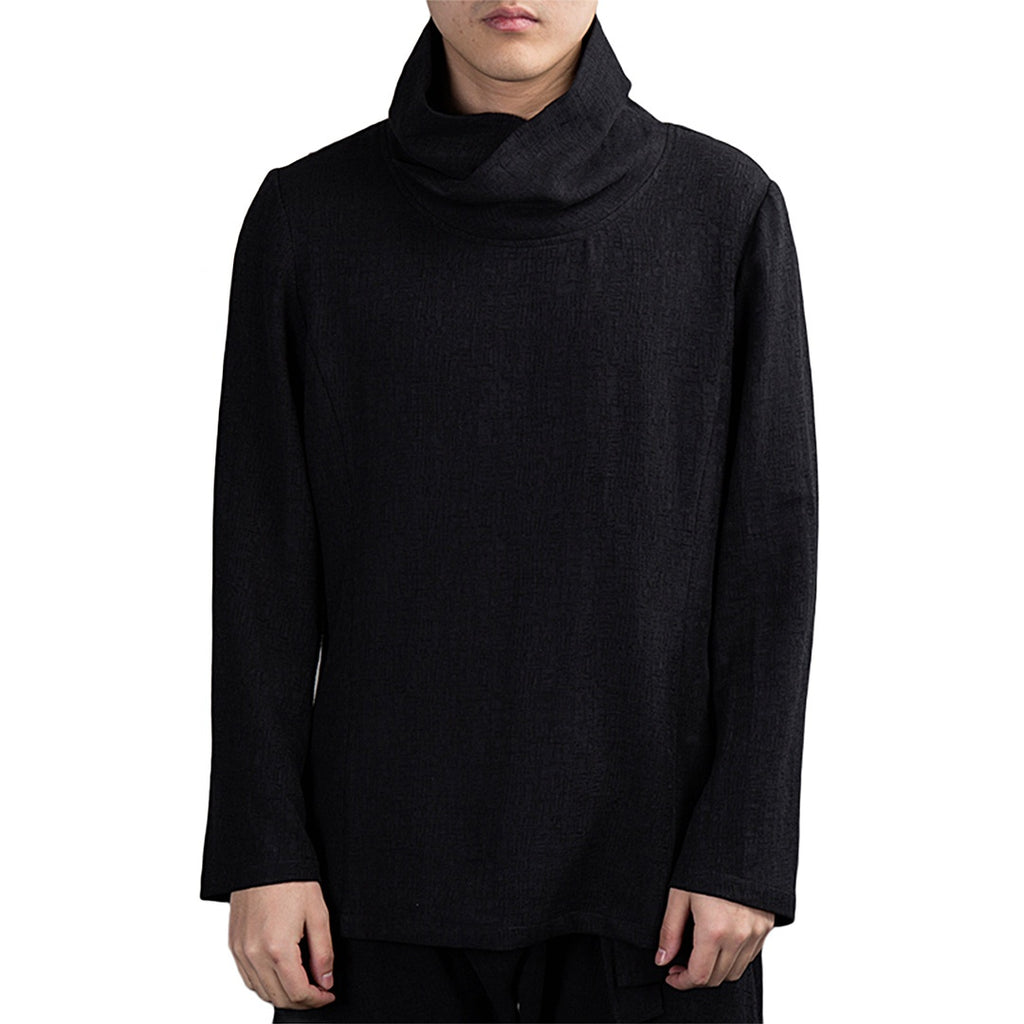 High Neck Linen-Blend Shirt