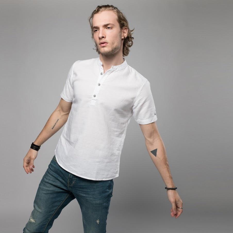 Nip/Kit Design - Mandarin Collar Linen Blend Shirt