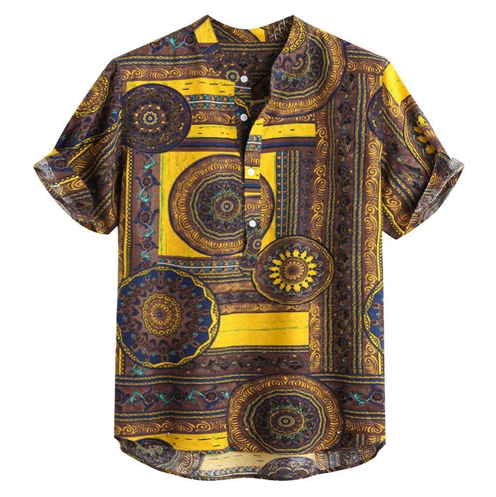 Printed Short Sleeve Linen Blend Shirt