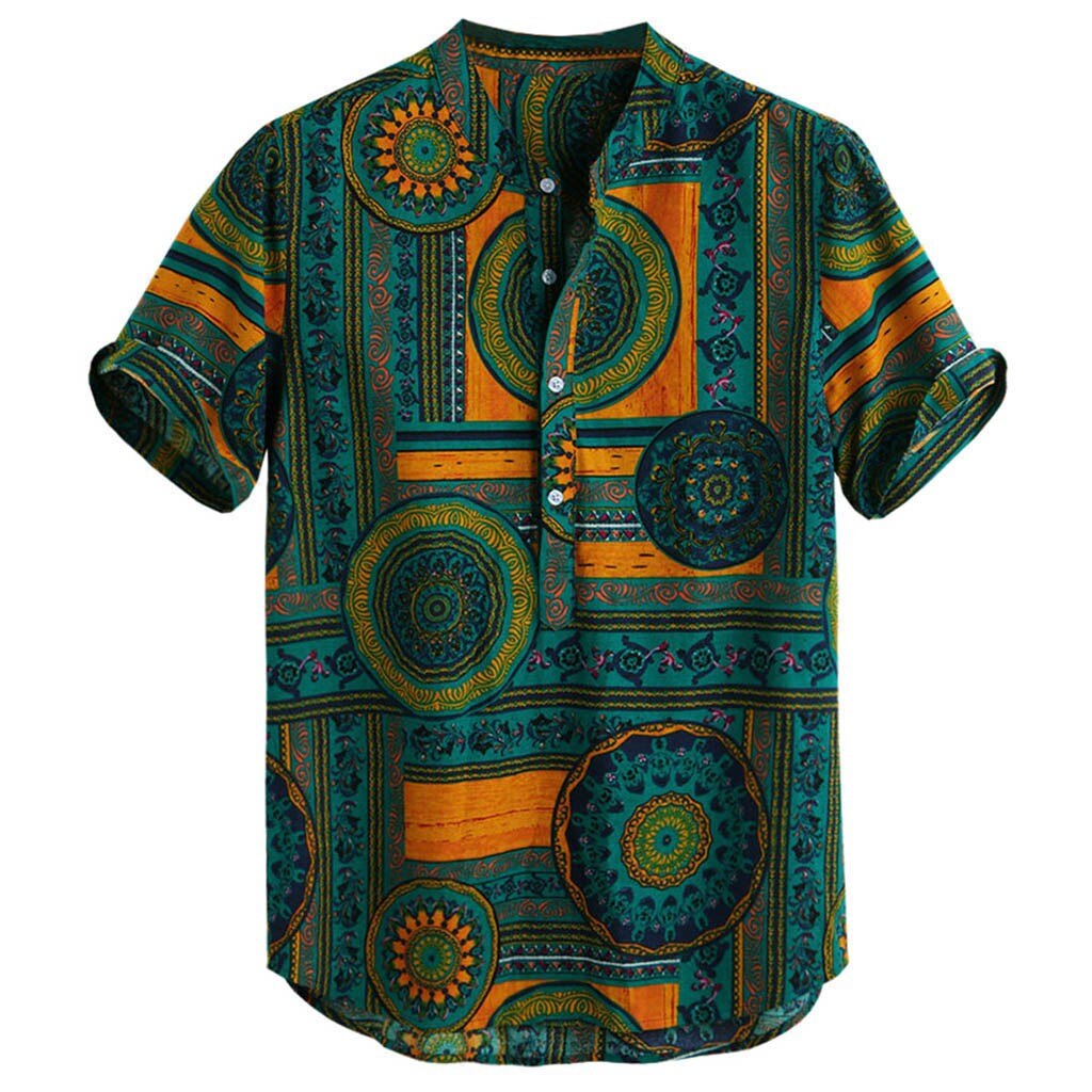 Printed Short Sleeve Linen Blend Shirt
