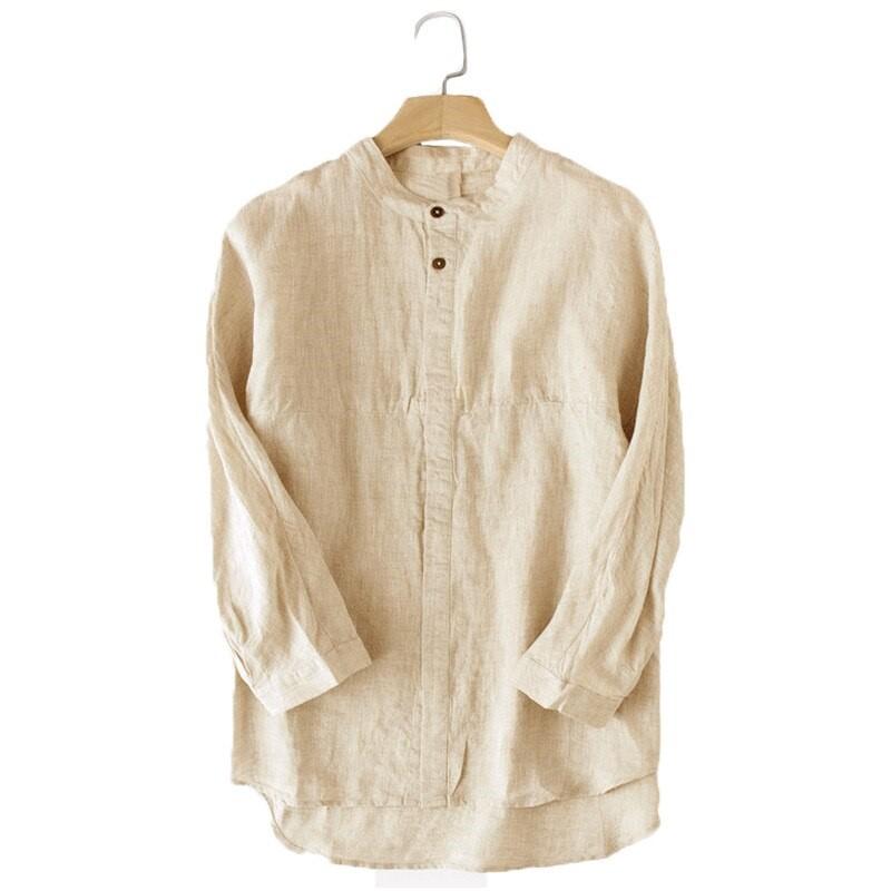 Solid Long Sleeve Linen Blend Shirt