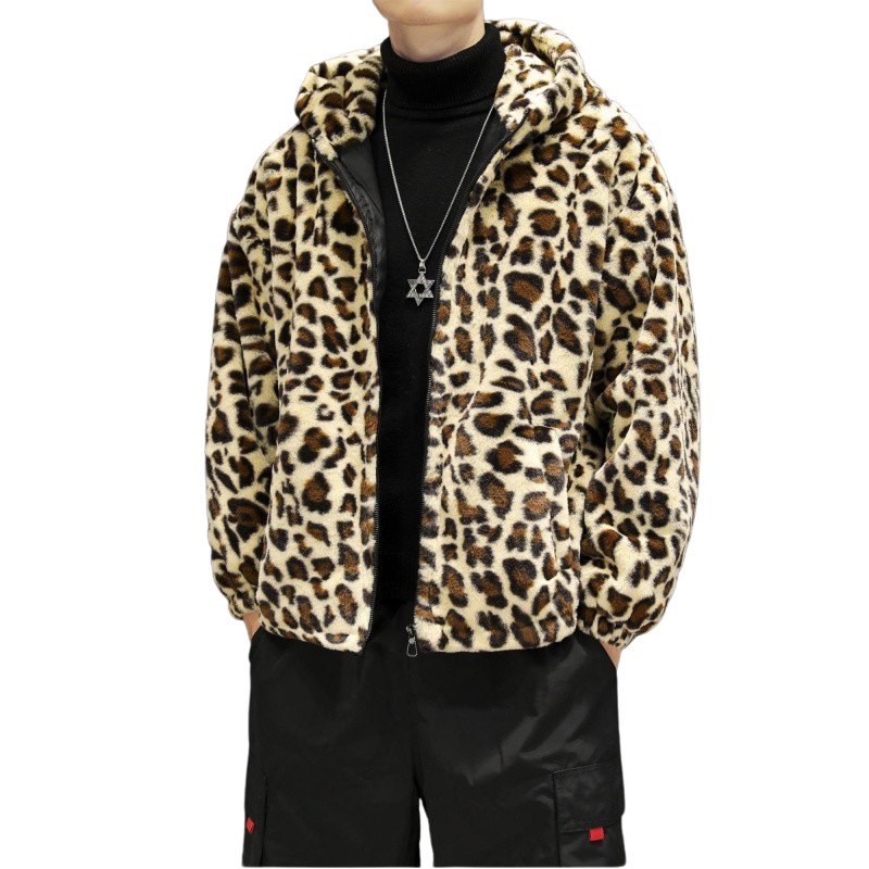 Hooded Leopard Plush Jacket