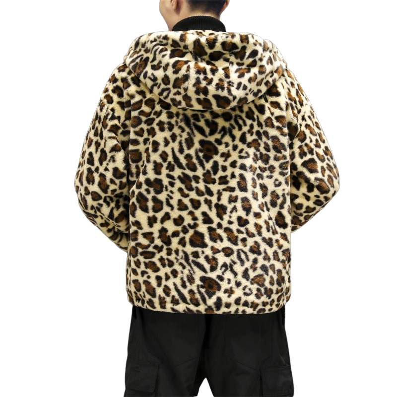 Hooded Leopard Plush Jacket