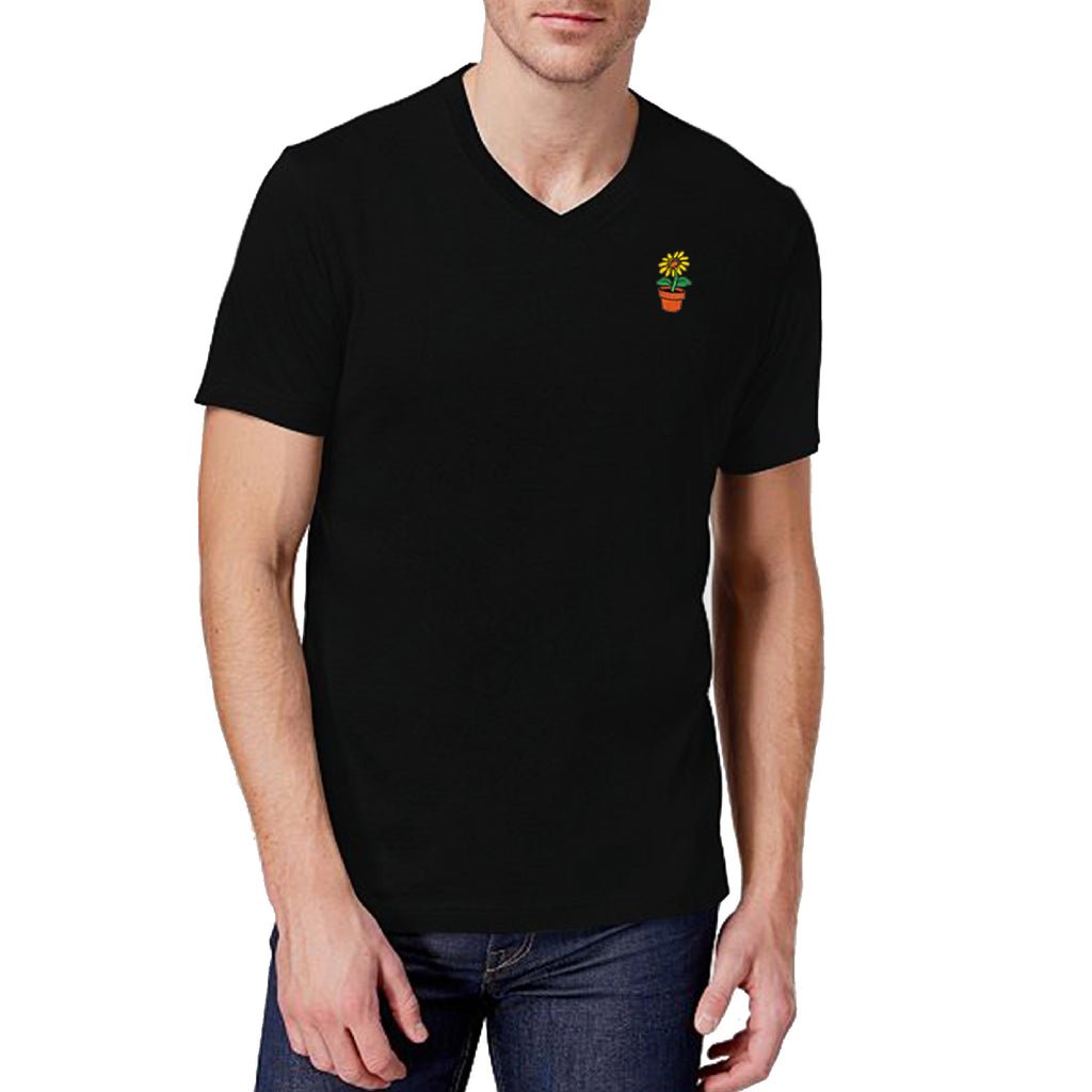 Flower Embroidered V-Neck T-Shirt