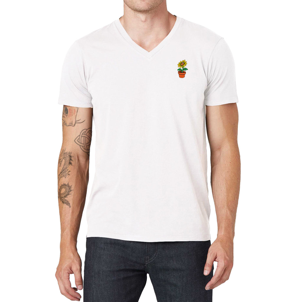 Flower Embroidered V-Neck T-Shirt
