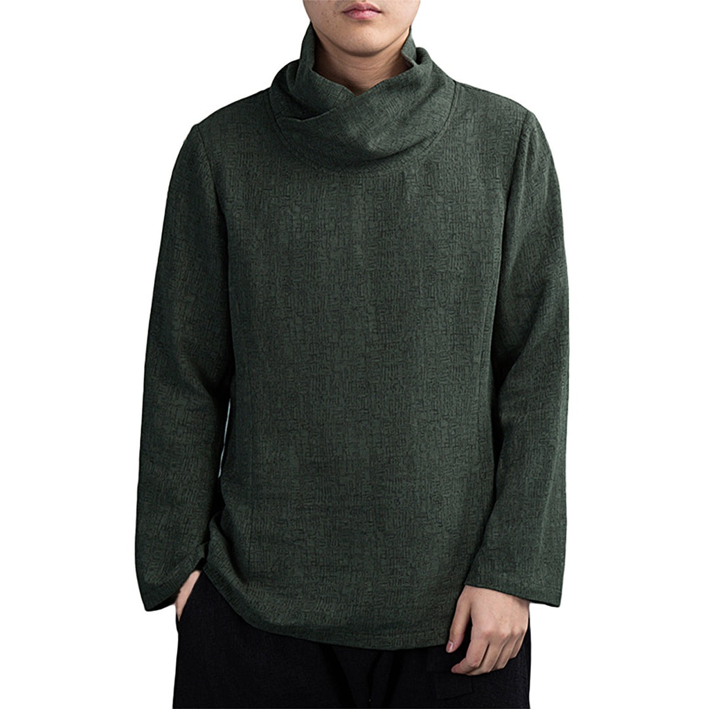 High Neck Linen-Blend Shirt