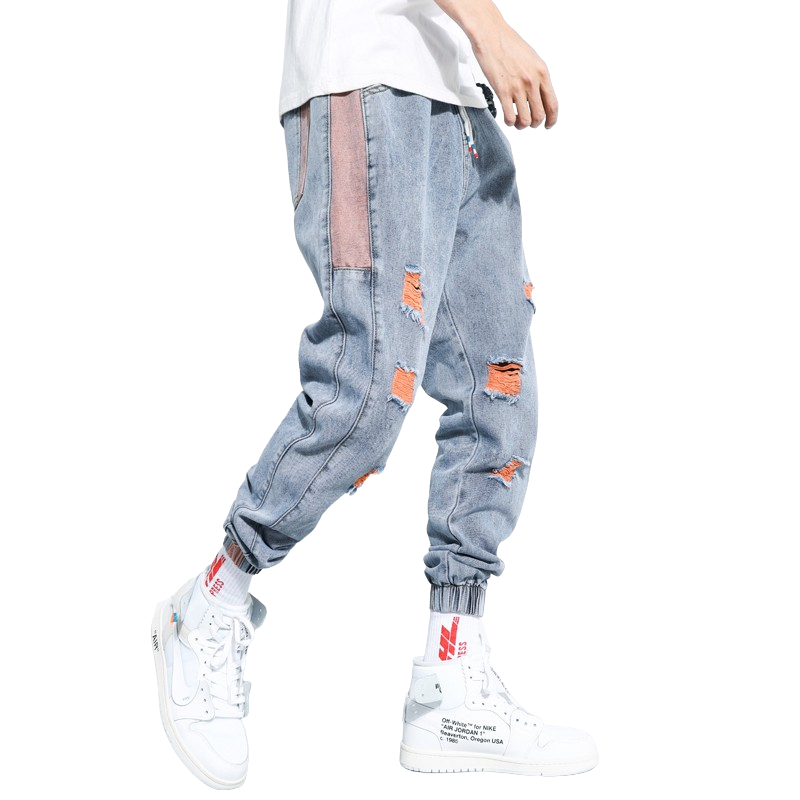 Light Distressed Denim Joggers