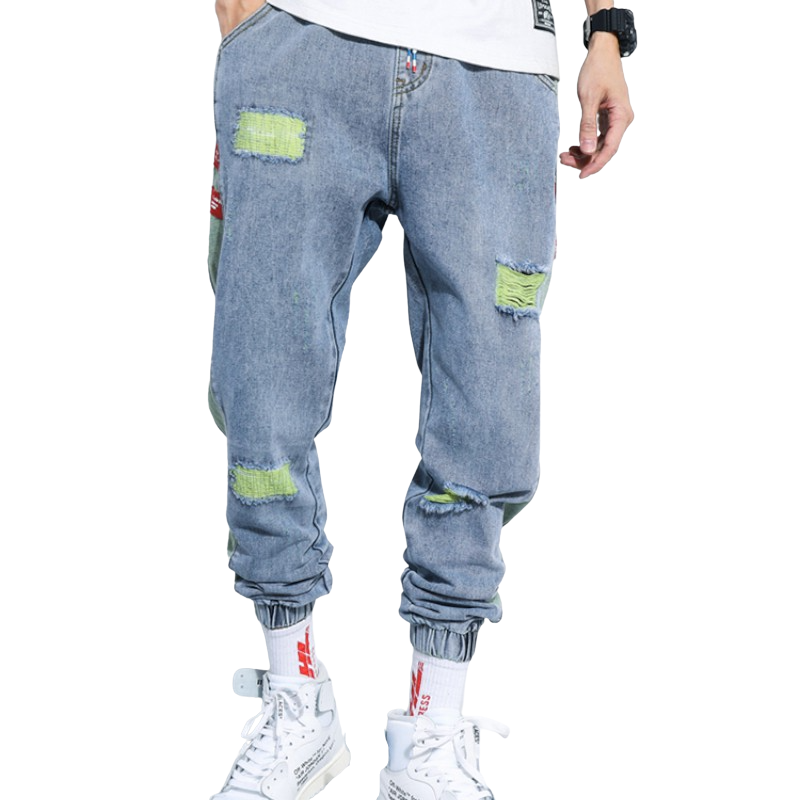 Light Distressed Denim Joggers