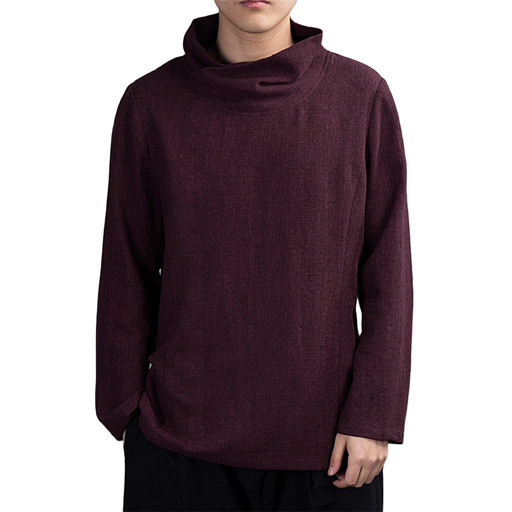 High Neck Linen-Blend Shirt