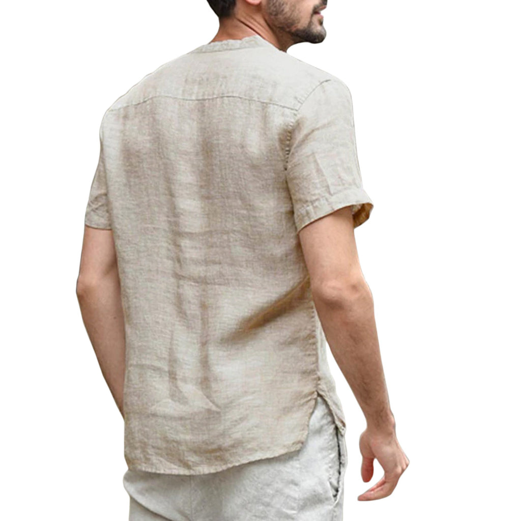 Mandarin Collar Linen-Blend Shirt