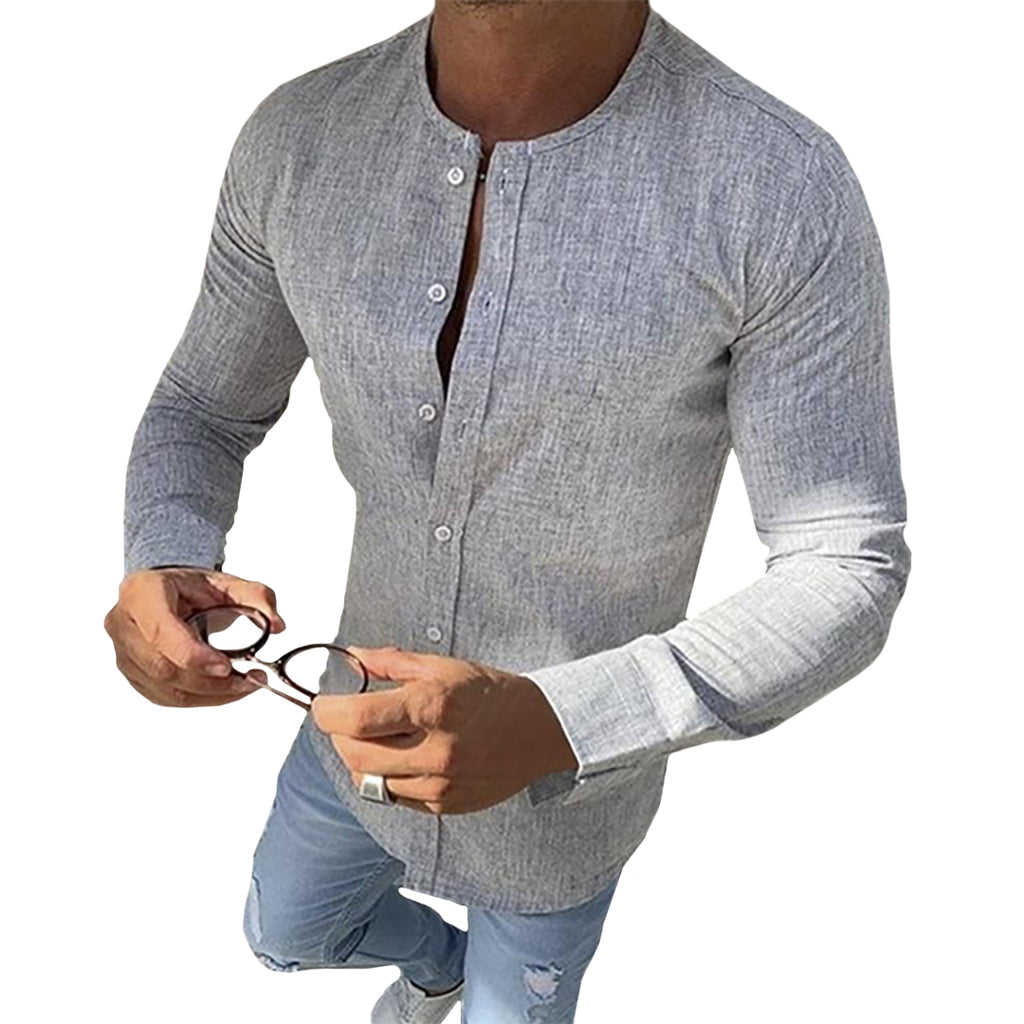 Mandarin Collar Long Sleeve Button Shirt