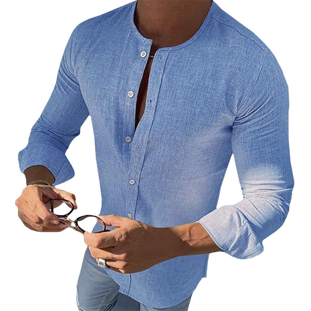 Mandarin Collar Long Sleeve Button Shirt